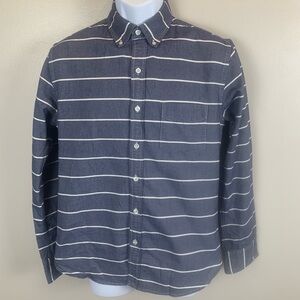 Bonobos Mens Small Short Sleeve Button Up Slim Fit Striped Shirt‎ Blue White